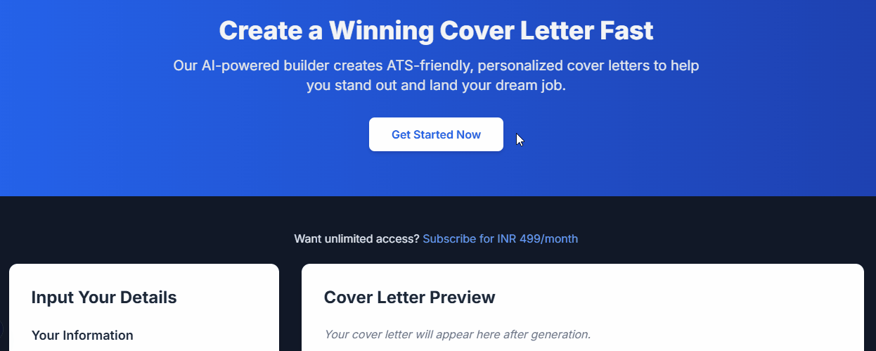 AI-Powered Cover Letter Creator demo
